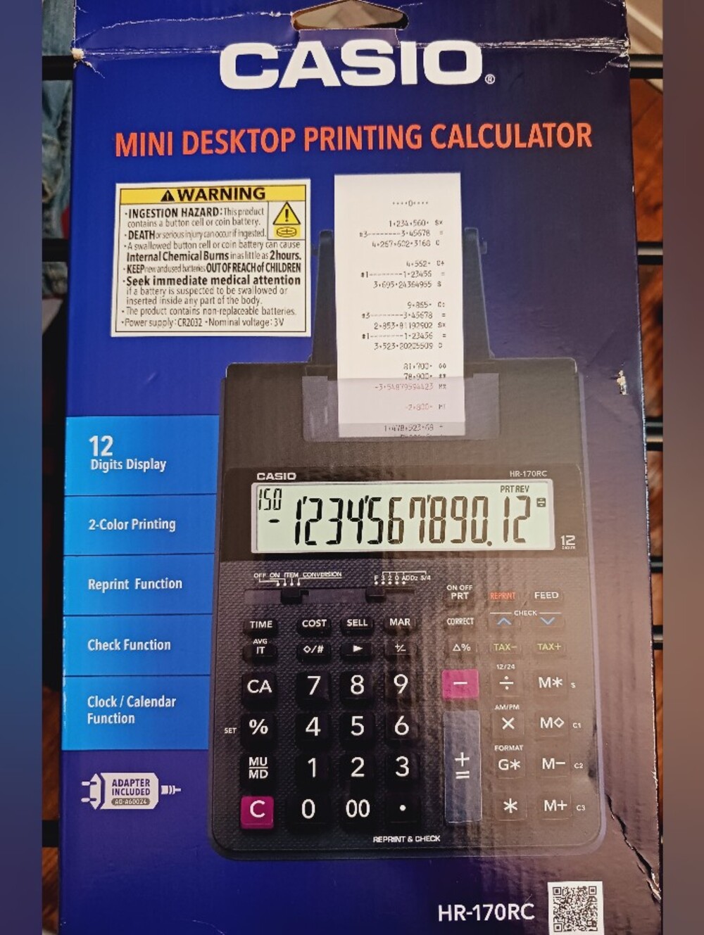 Casio Desktop Calculator HR-170RC Home Work 2 Color Print , New Open Untouched